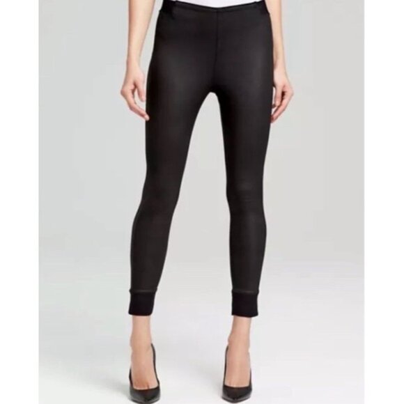 rag & bone Faux Leather Coated Leggings Stretch Ribbed Hem Cuffs Black S NWT - Picture 1 of 9